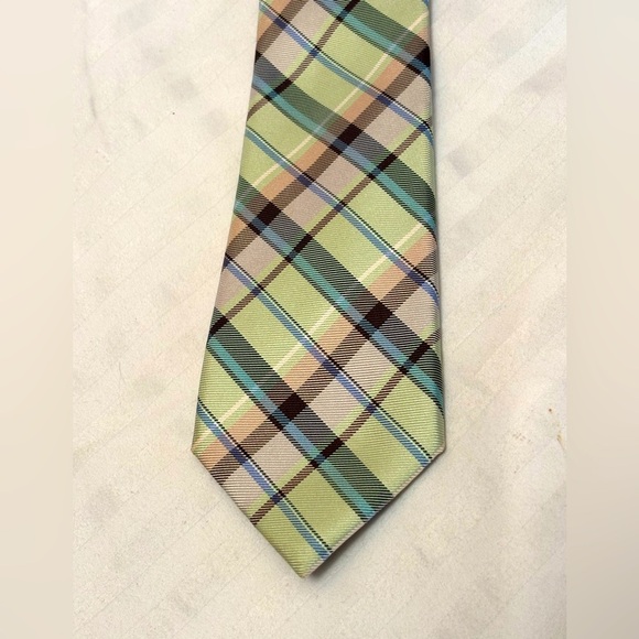 Express Brand Necktie Tie Repp Silk Pastel Plaid Green Blue Pink Mens - Picture 13 of 13